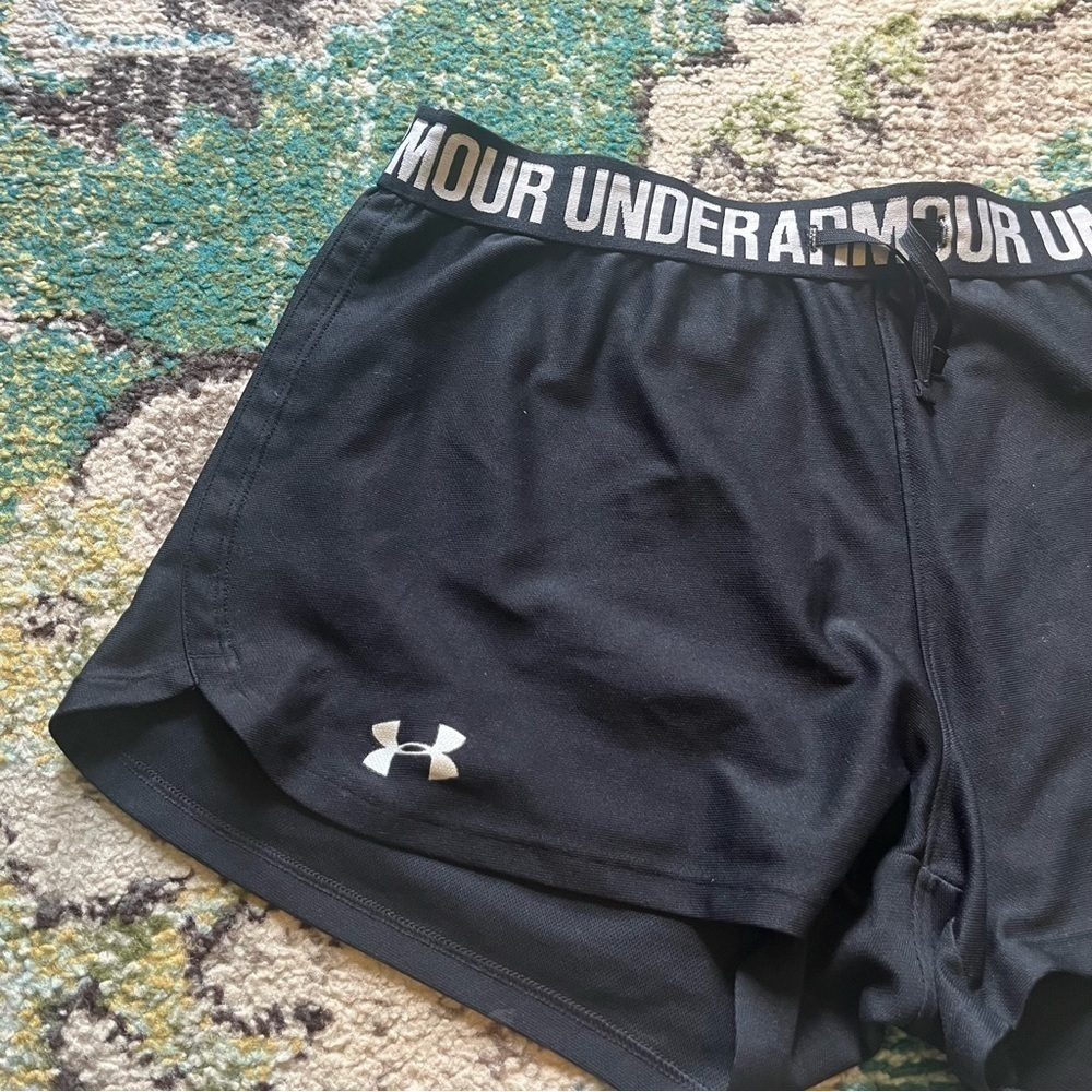 Under Armour Black Logo Waistband Running Shorts Women’s Small - Picture 4 of 7